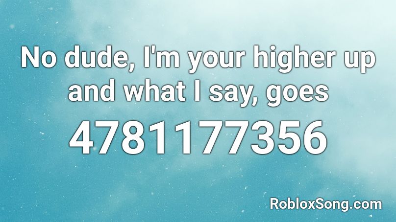 No dude, I'm your higher up and what I say, goes Roblox ID